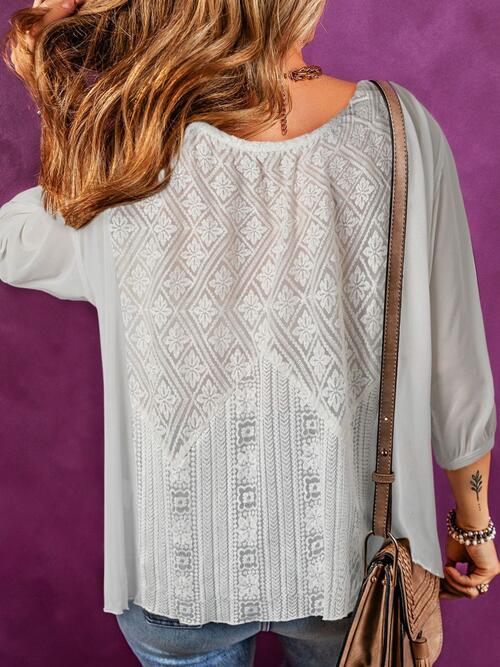 Lace Detail Round Neck Blouse - Women’s Clothing & Accessories - Shirts & Tops - 2 - 2024