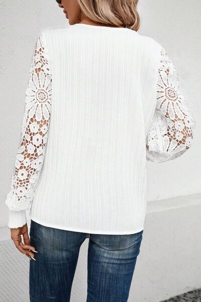 Lace Detail V-Neck Long Sleeve Blouse - Women’s Clothing & Accessories - Shirts & Tops - 6 - 2024