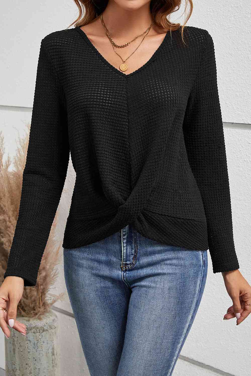 Lace Detail V-Neck Twisted Blouse - Black / S - Women’s Clothing & Accessories - Shirts & Tops - 1 - 2024