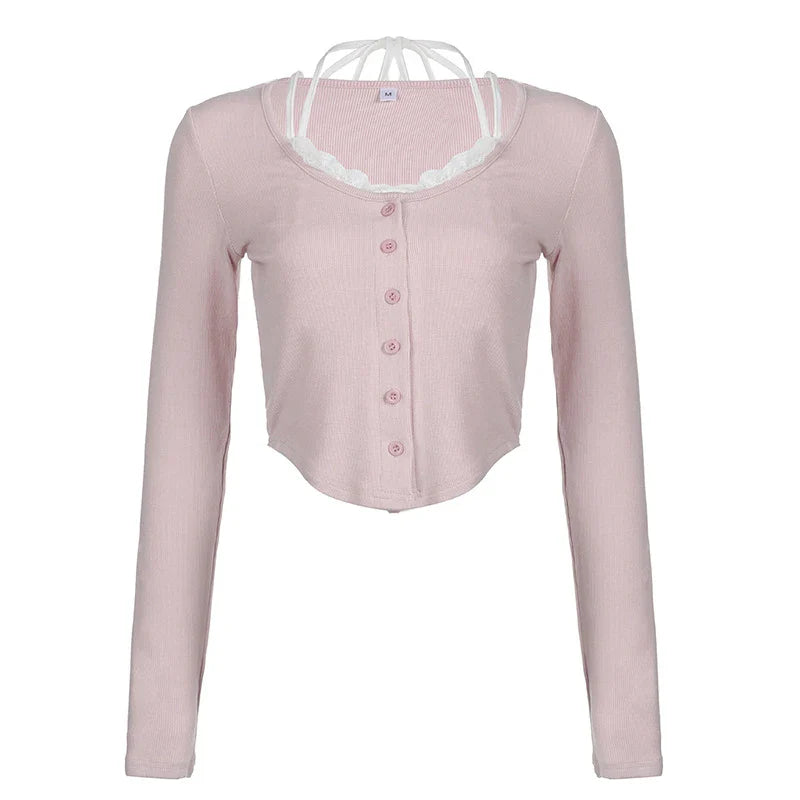 Lace Fairycore Patchwork Pink Crop Top - Pink / S - Women’s Clothing & Accessories - Shirts & Tops - 7 - 2024