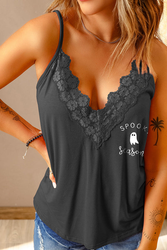 Lace Trim SPOOKY SEASON Graphic Cami - Women’s Clothing & Accessories - Shirts & Tops - 2 - 2024