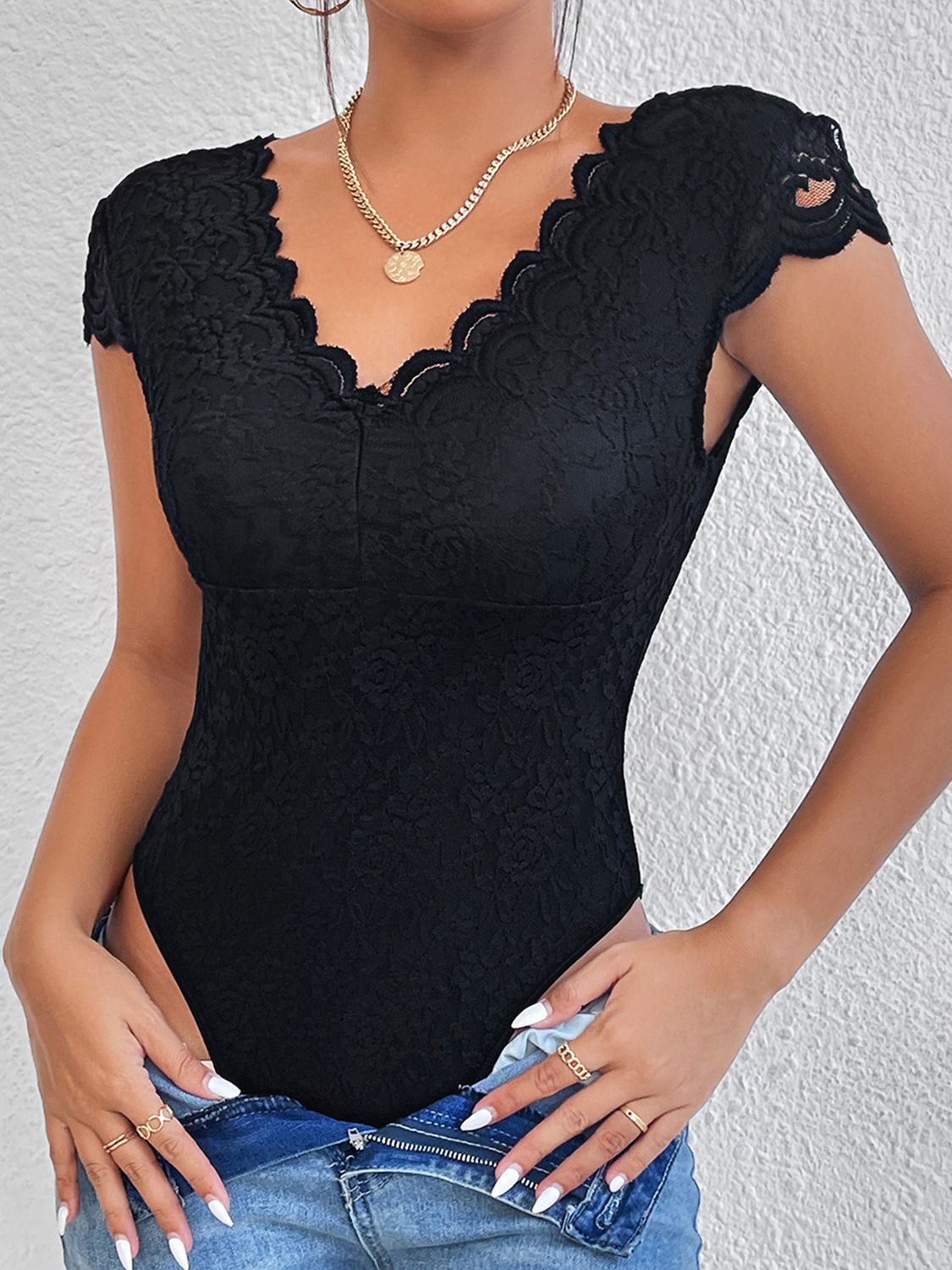 Lace Trim V-Neck Bodysuit - Black / XS - Women’s Clothing & Accessories - Shirts & Tops - 1 - 2024