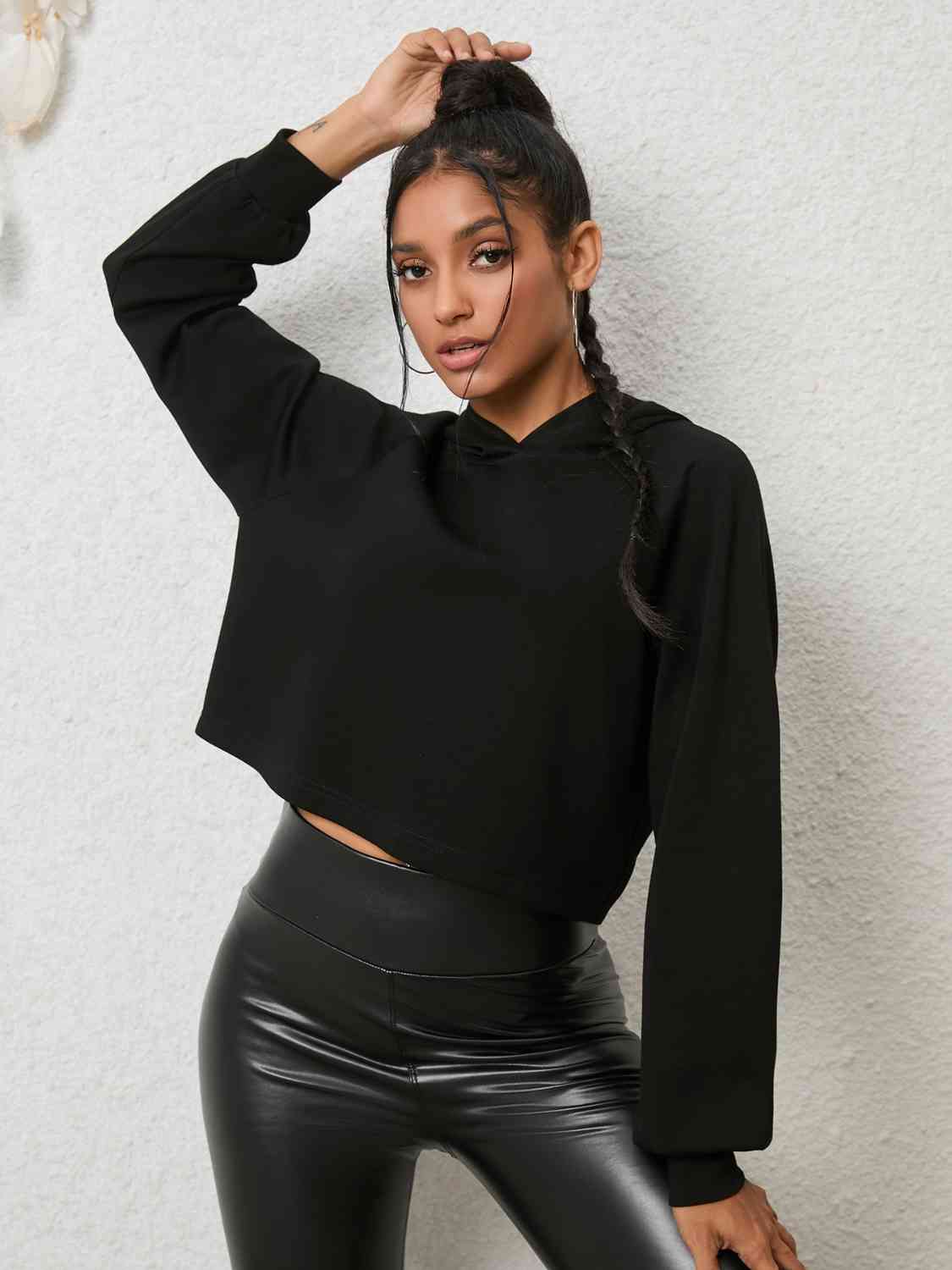 Lace-Up Long Sleeve Hoodie - Black / S - Women’s Clothing & Accessories - Shirts & Tops - 1 - 2024