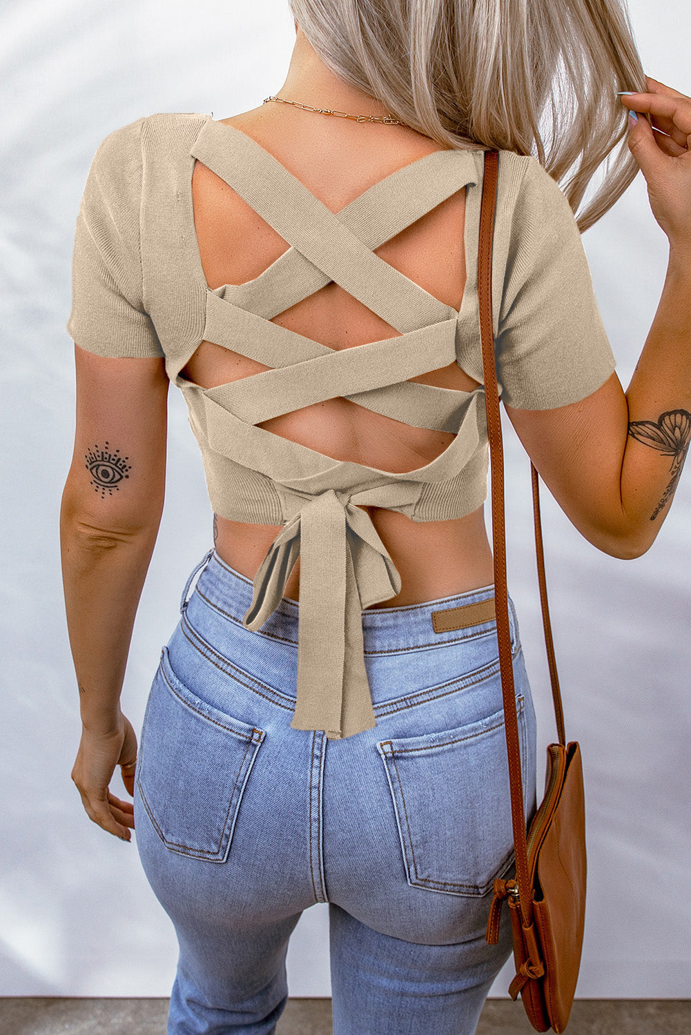 Lace-Up Square Neck Crop Top - Women’s Clothing & Accessories - Shirts & Tops - 12 - 2024