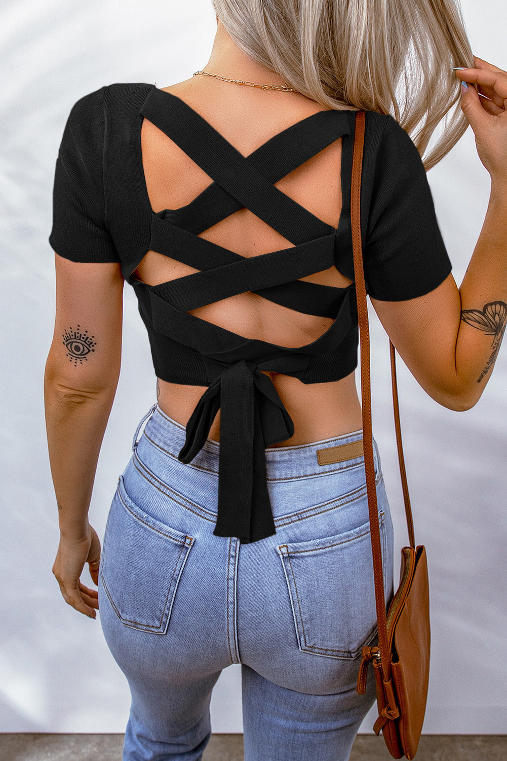 Lace-Up Square Neck Crop Top - Women’s Clothing & Accessories - Shirts & Tops - 17 - 2024