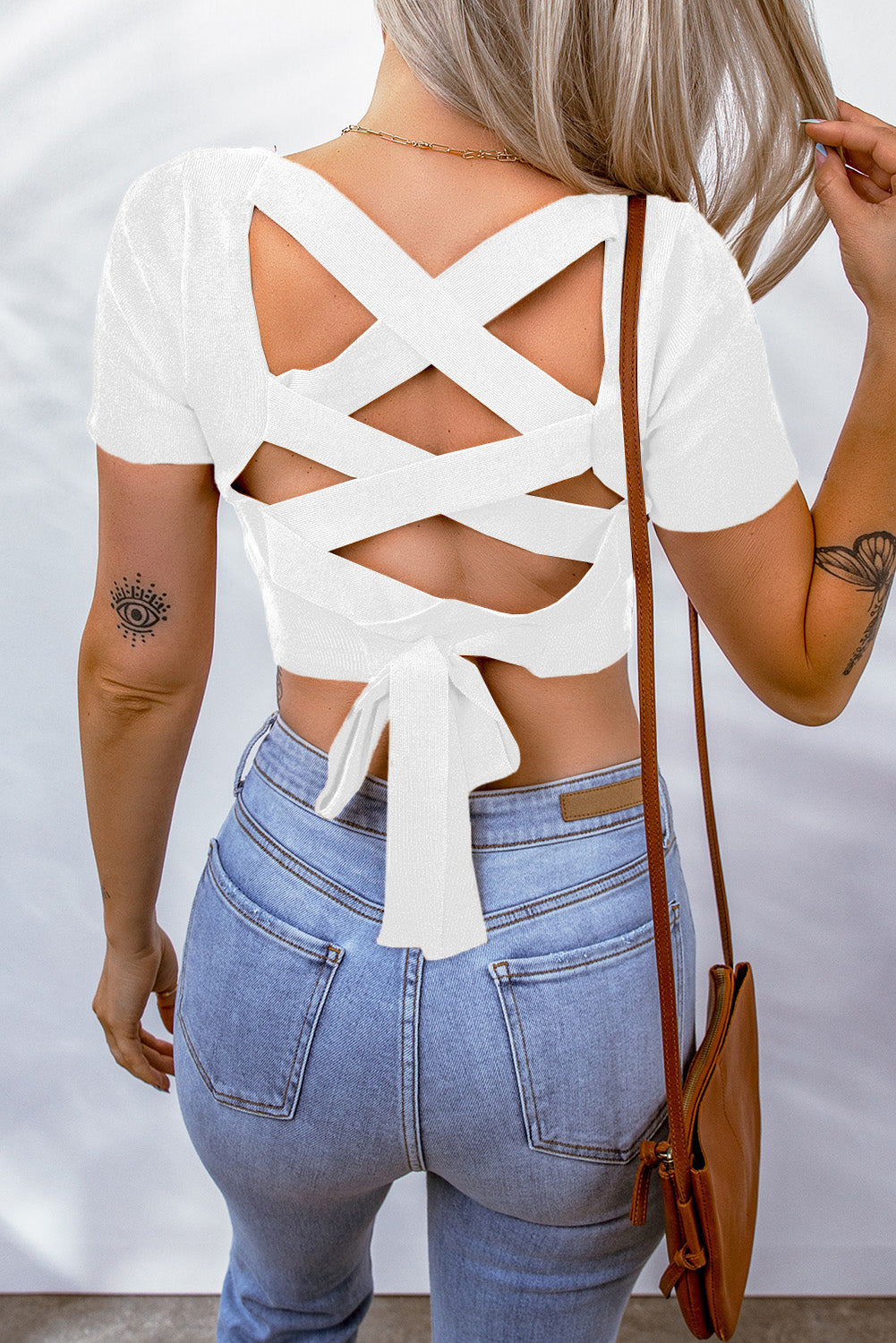 Lace-Up Square Neck Crop Top - Women’s Clothing & Accessories - Shirts & Tops - 14 - 2024