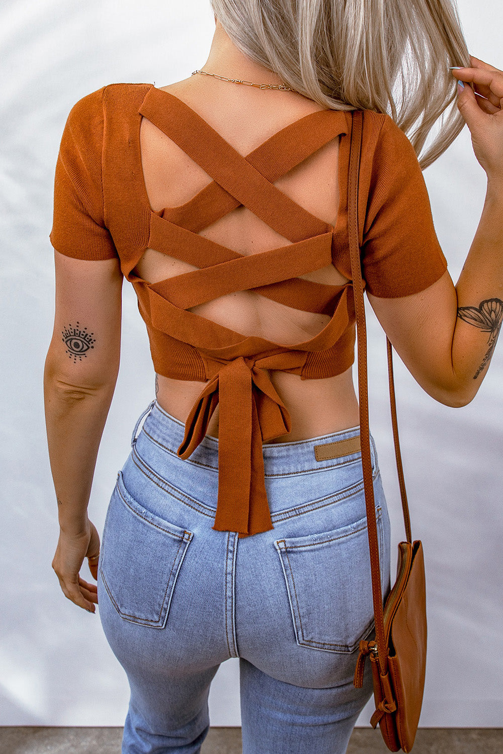 Lace-Up Square Neck Crop Top - Women’s Clothing & Accessories - Shirts & Tops - 6 - 2024