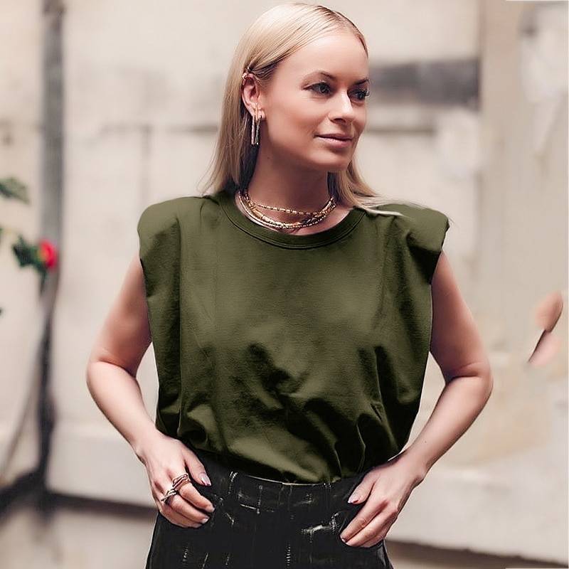 Ladies Padded Shoulder Blouse - Green / M - Women’s Clothing & Accessories - Shirts & Tops - 18 - 2024