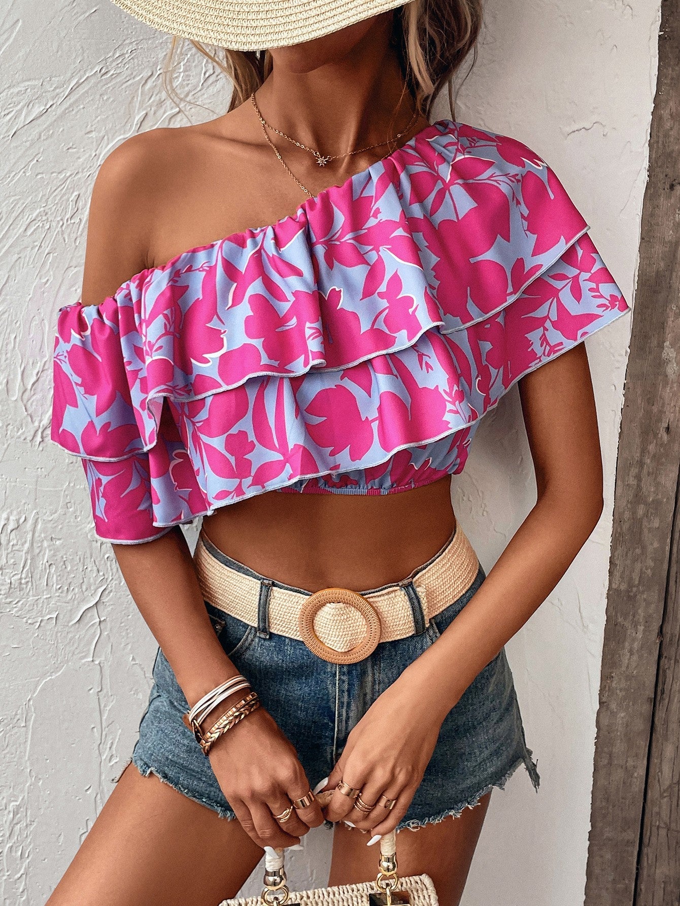 Layered One Shoulder Cropped Blouse - Women’s Clothing & Accessories - Shirts & Tops - 4 - 2024