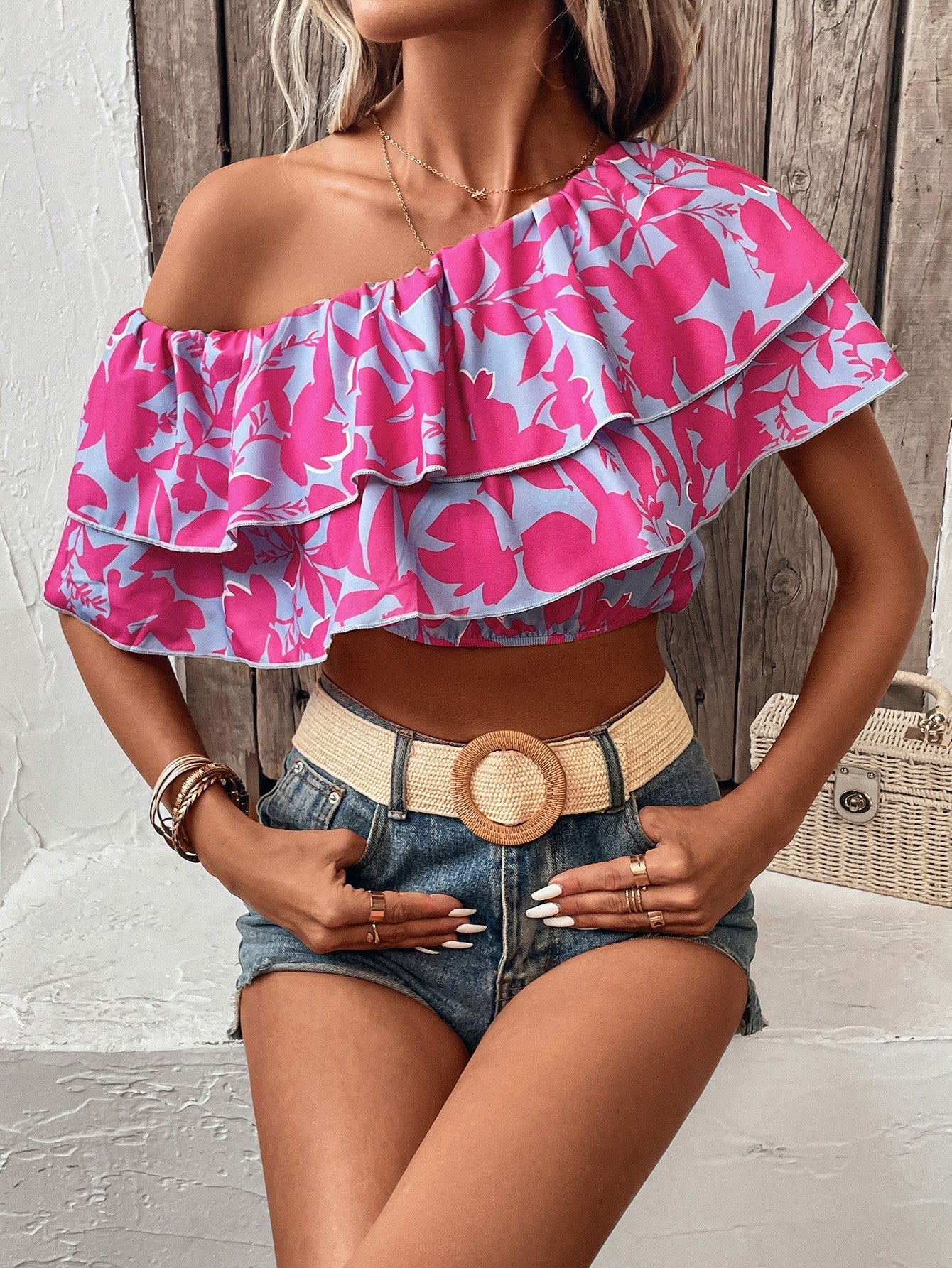 Layered One Shoulder Cropped Blouse - Women’s Clothing & Accessories - Shirts & Tops - 6 - 2024