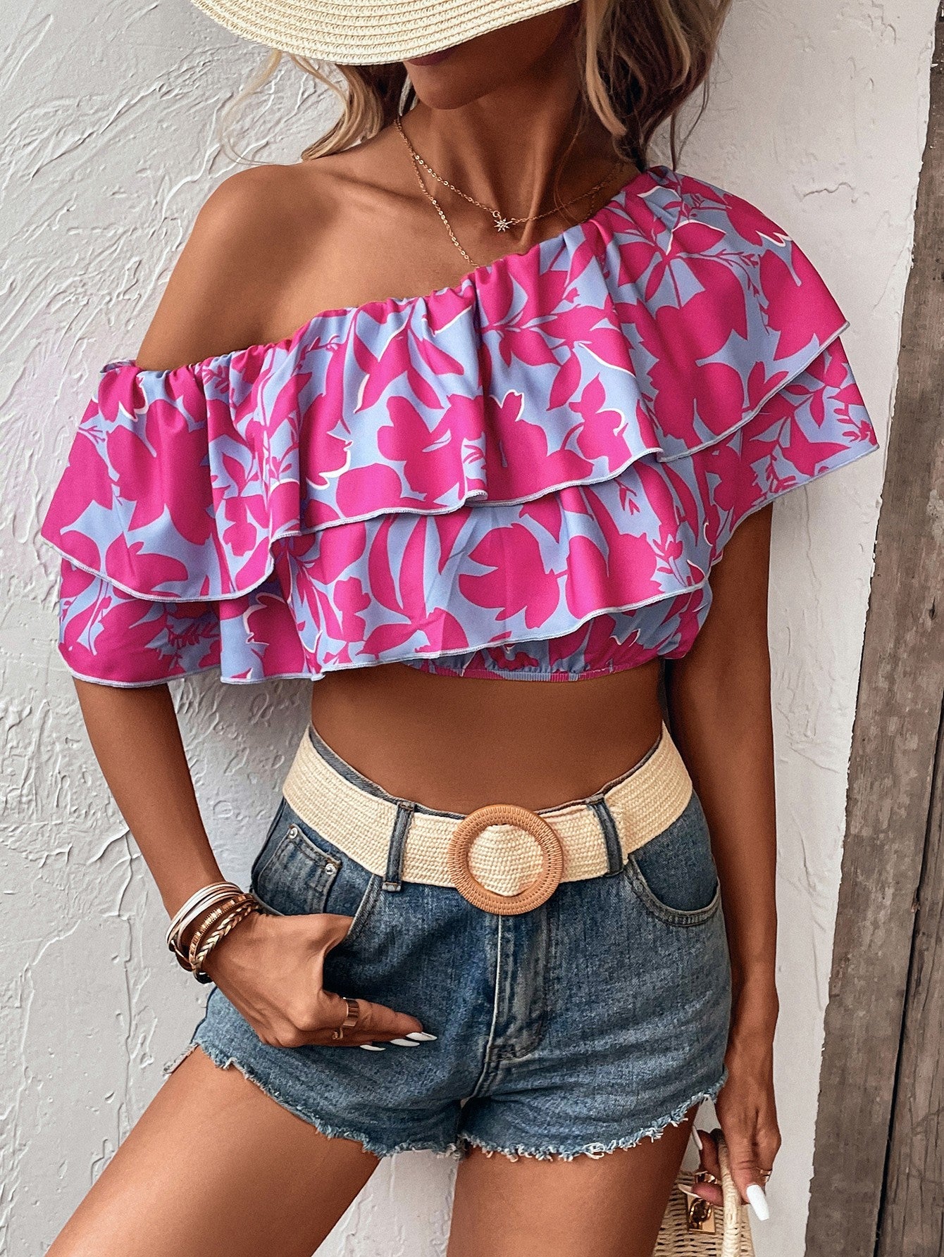 Layered One Shoulder Cropped Blouse - Women’s Clothing & Accessories - Shirts & Tops - 5 - 2024