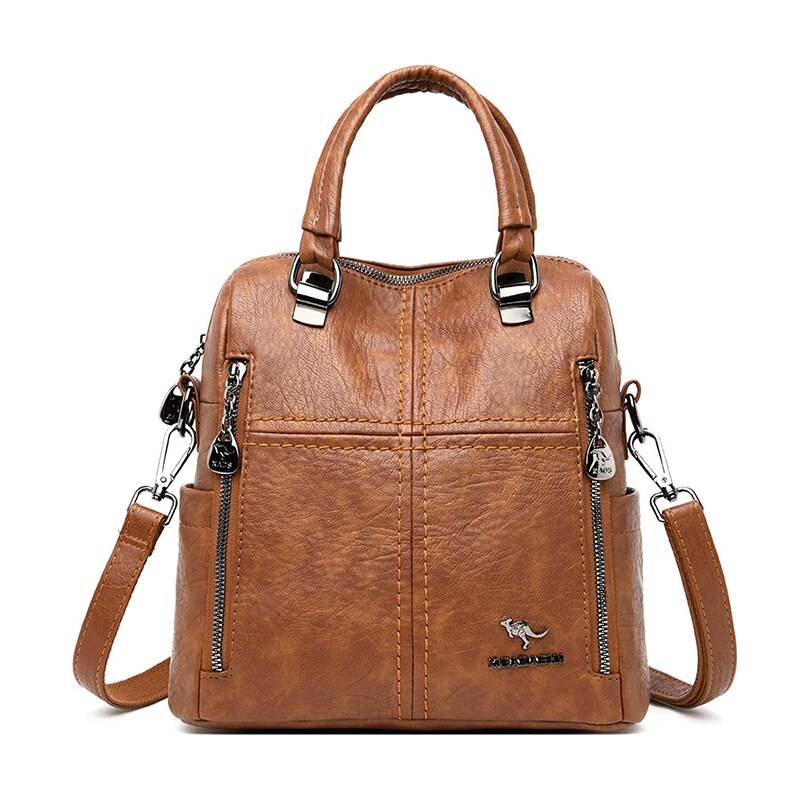 Women’s Leather Shoulder Backpack - Brown - Women’s Clothing & Accessories - Backpacks - 11 - 2024