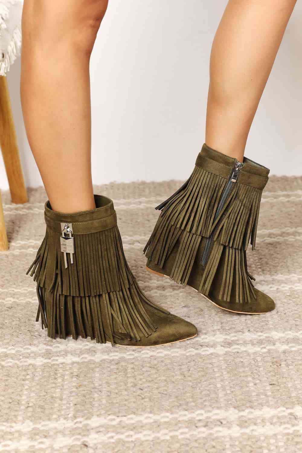 Legend Women’s Tassel Wedge Heel Ankle Booties - Women’s Clothing & Accessories - Shoes - 2 - 2024