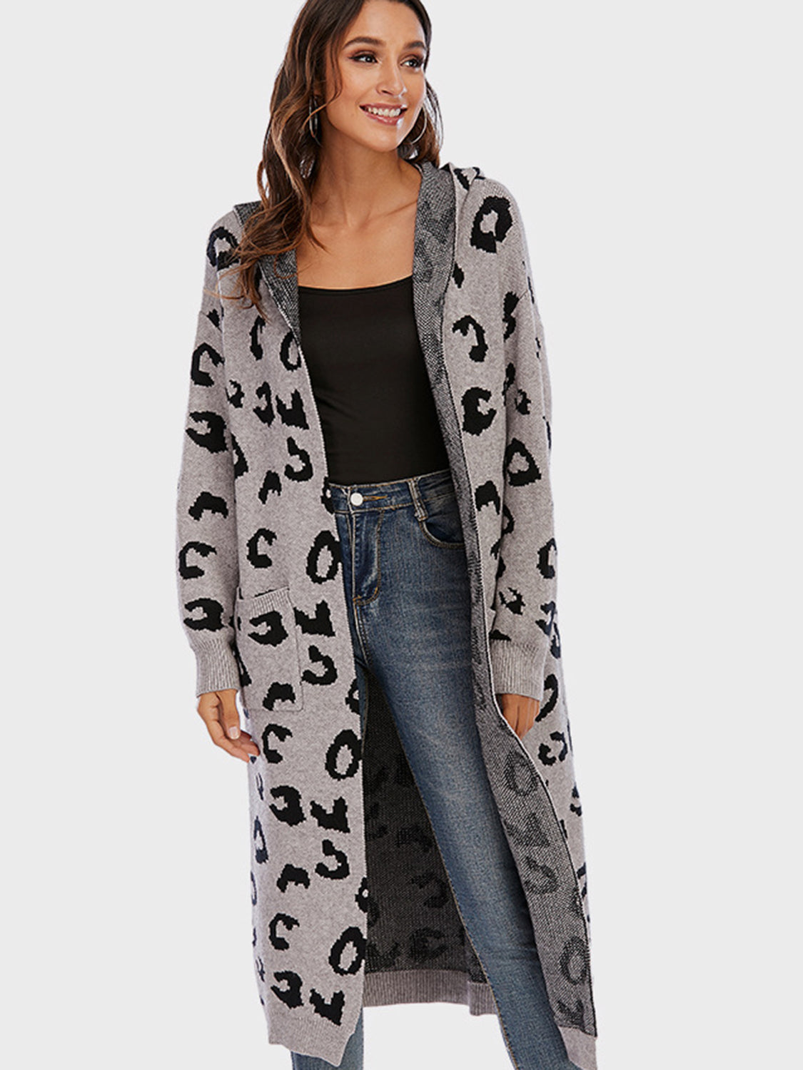 Leopard Hooded Cardigan with Pockets - Women’s Clothing & Accessories - Shirts & Tops - 5 - 2024