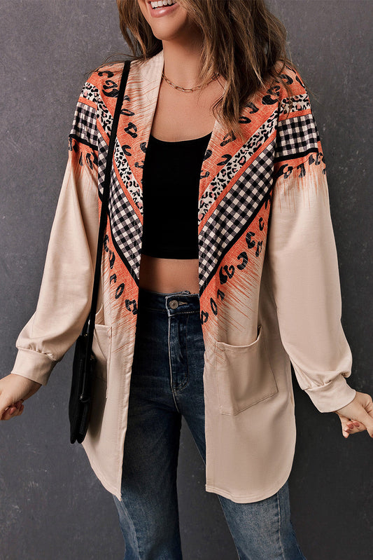 Leopard Plaid Open Front Longline Cardigan with Pockets - Multicolor / S - Women’s Clothing & Accessories - Shirts &