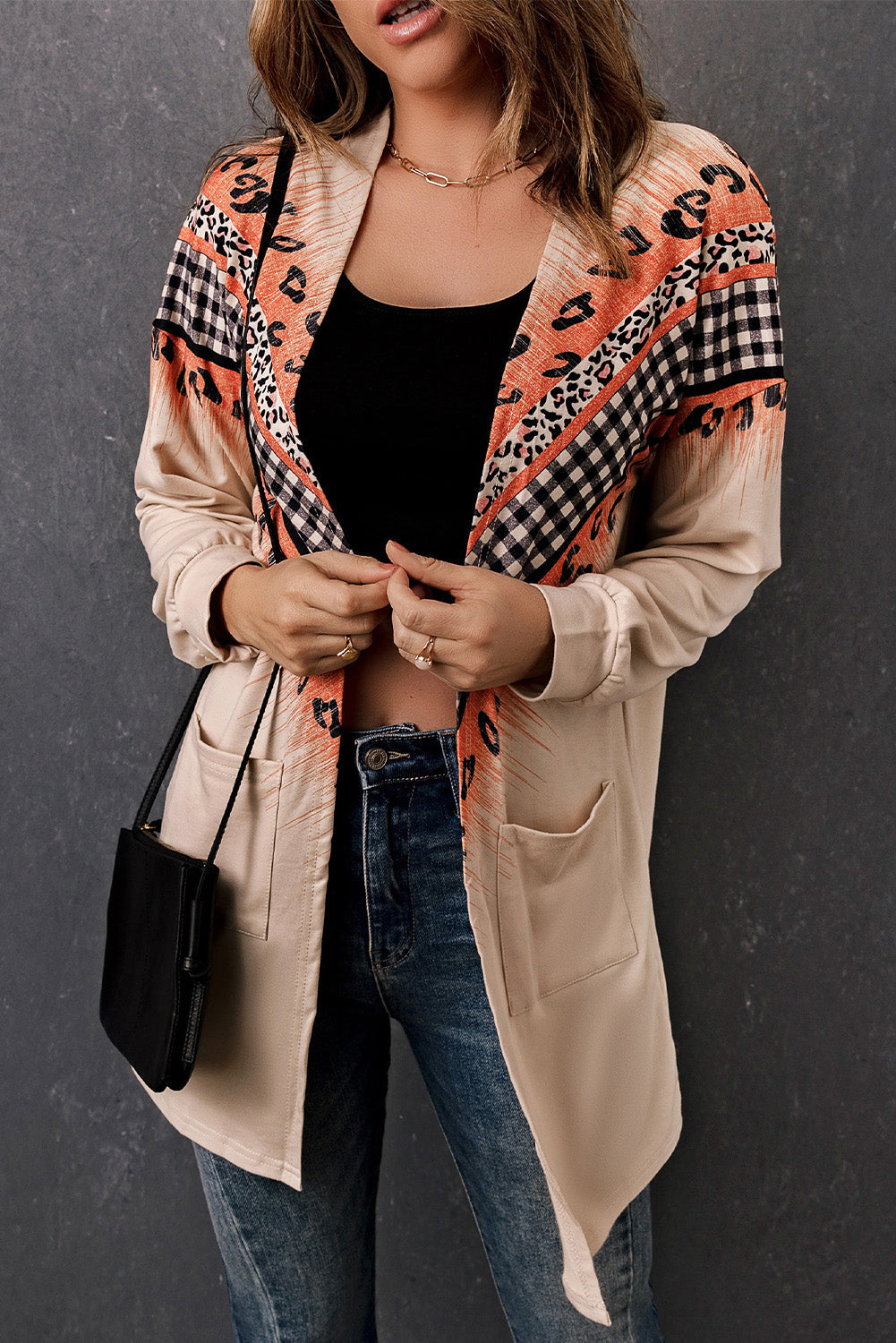 Leopard Plaid Open Front Longline Cardigan with Pockets - Women’s Clothing & Accessories - Shirts & Tops - 3 - 2024