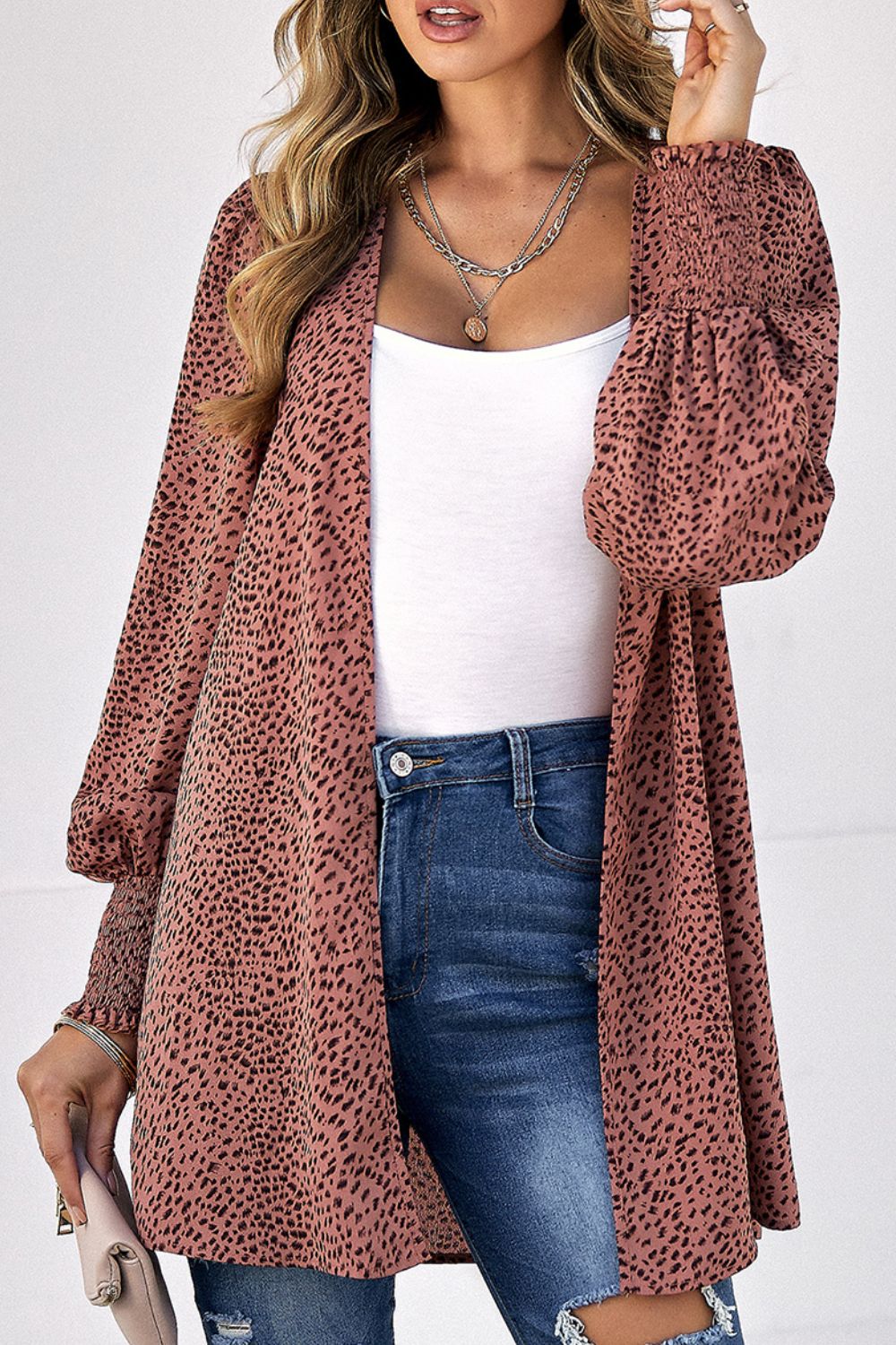 Leopard Print Balloon Sleeve Cardigan - Red / S - Women’s Clothing & Accessories - Shirts & Tops - 4 - 2024