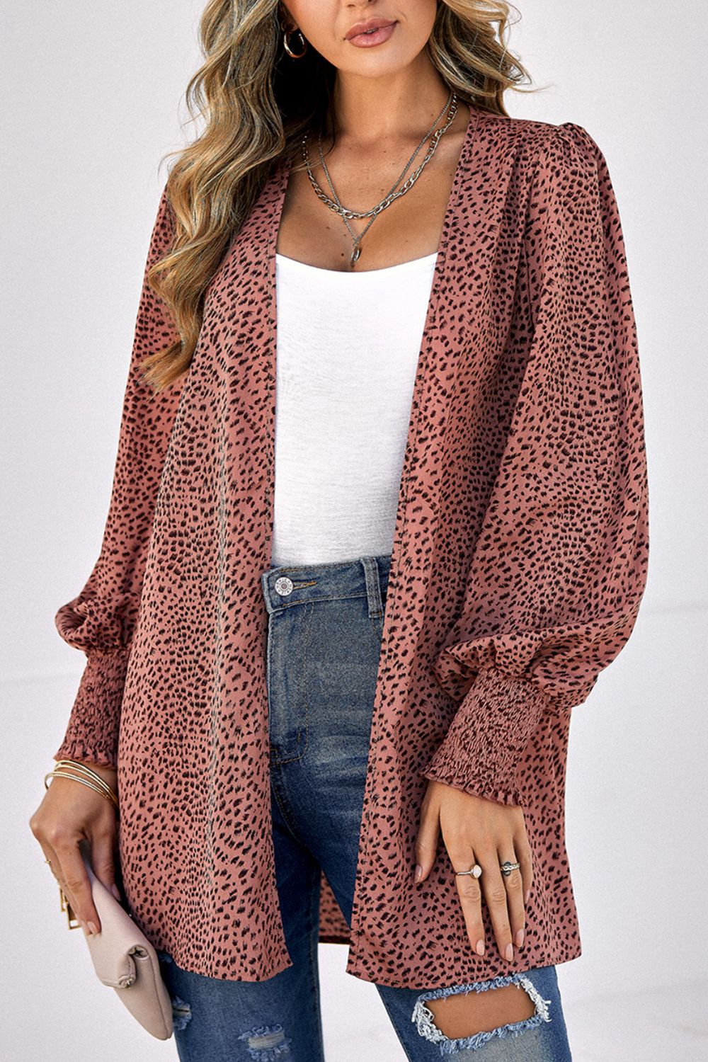 Leopard Print Balloon Sleeve Cardigan - Women’s Clothing & Accessories - Shirts & Tops - 5 - 2024