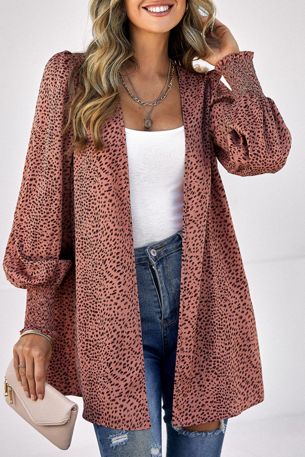 Leopard Print Balloon Sleeve Cardigan - Women’s Clothing & Accessories - Shirts & Tops - 6 - 2024