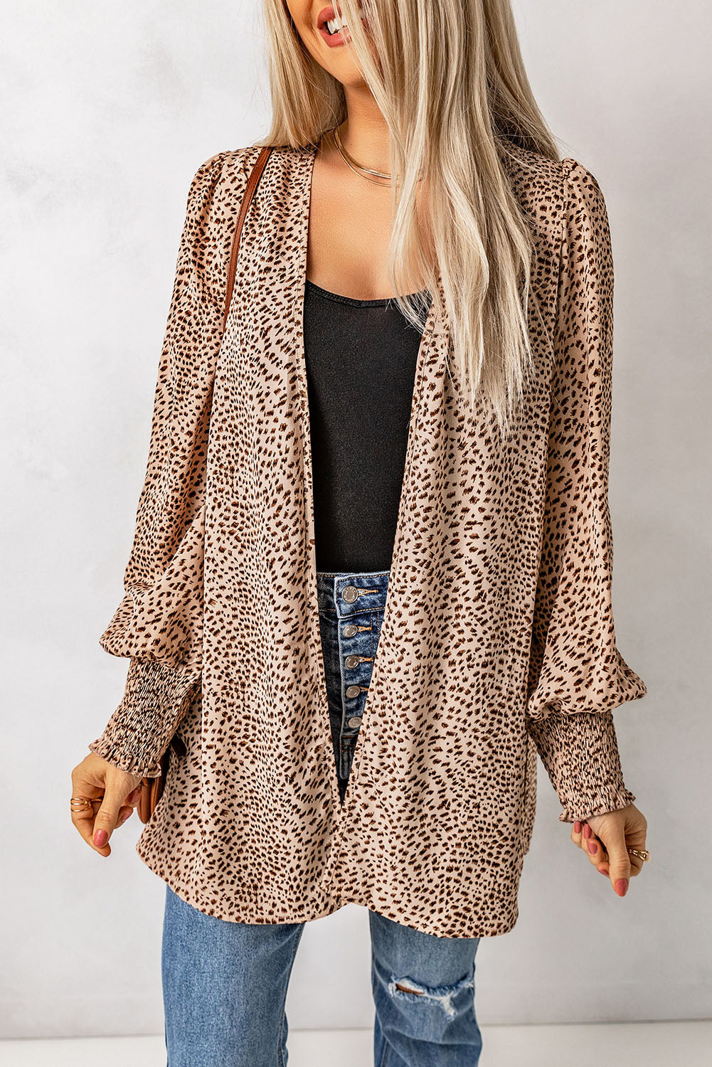 Leopard Print Balloon Sleeve Cardigan - Beige / S - Women’s Clothing & Accessories - Shirts & Tops - 1 - 2024