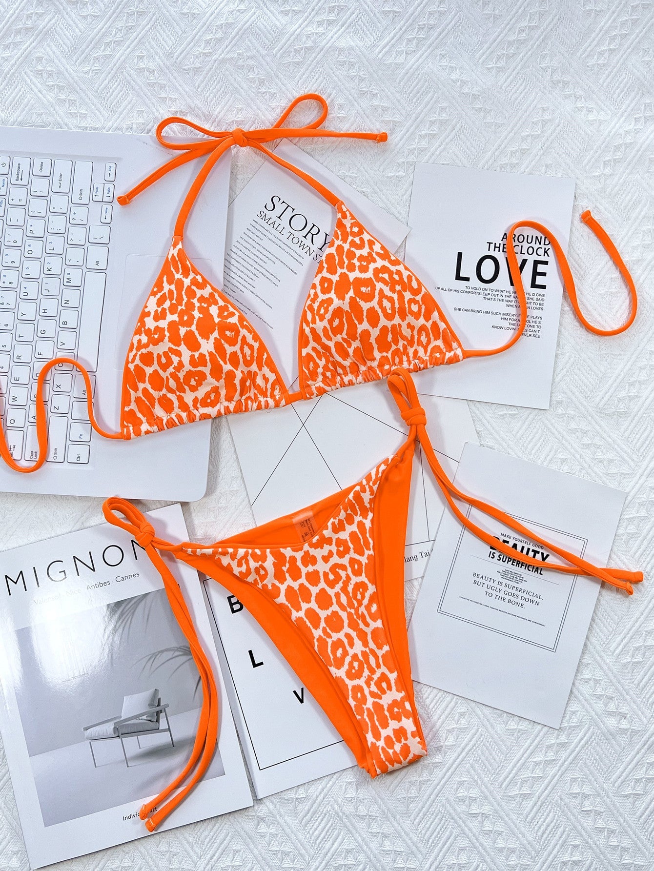 Leopard Print Halter Neck Tie Side Bikini Set - Women’s Clothing & Accessories - Swimwear - 15 - 2024