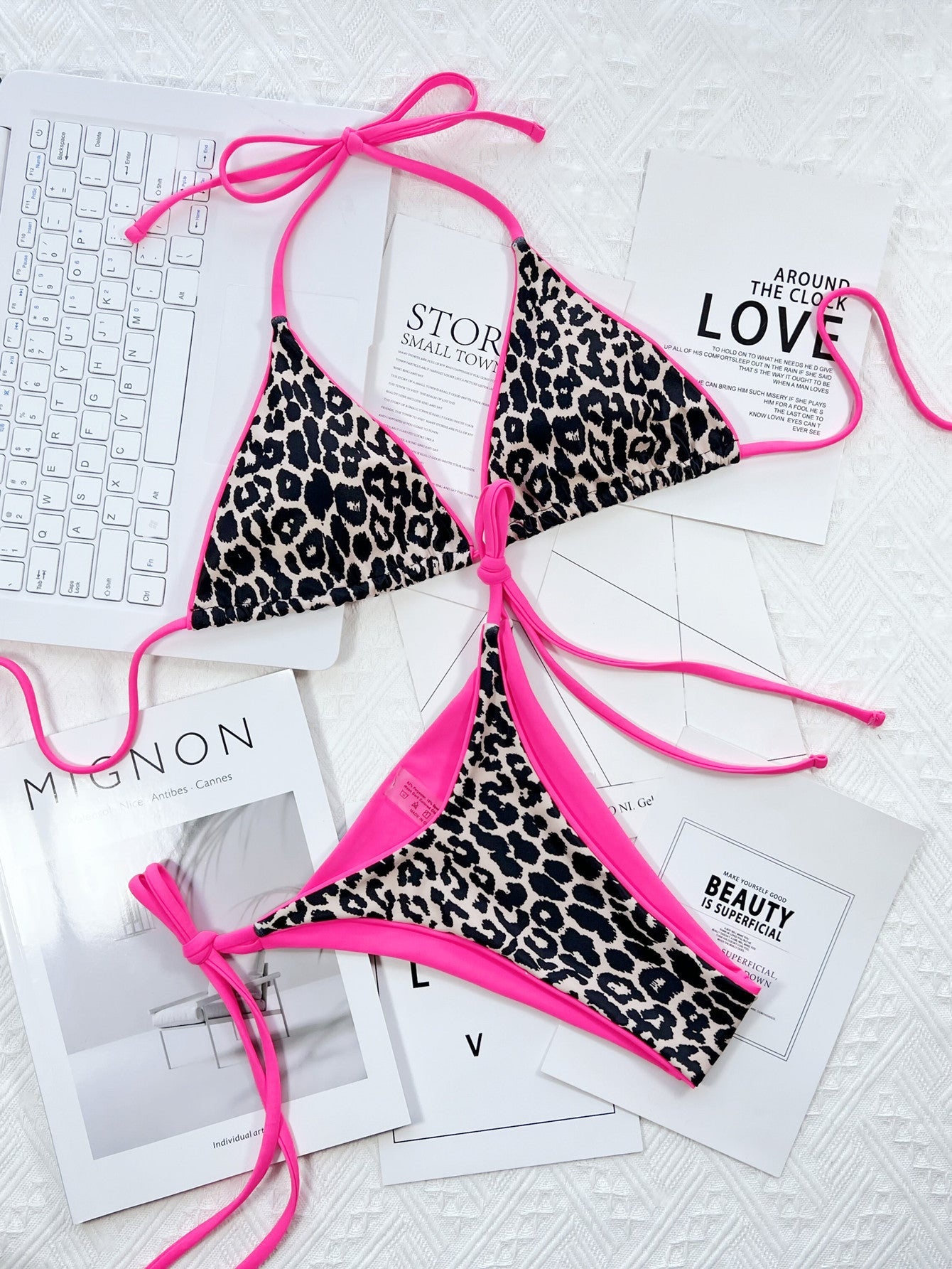 Leopard Print Halter Neck Tie Side Bikini Set - Women’s Clothing & Accessories - Swimwear - 23 - 2024