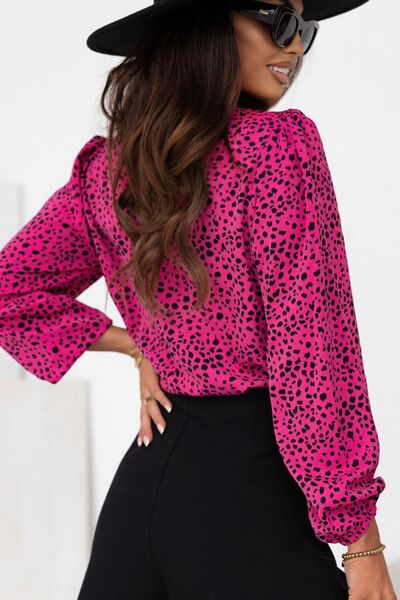 Leopard Round Neck Balloon Sleeve Blouse - Women’s Clothing & Accessories - Shirts & Tops - 2 - 2024