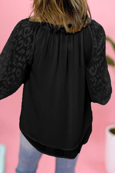 Leopard Tie Neck Balloon Sleeve Blouse - Women’s Clothing & Accessories - Shirts & Tops - 9 - 2024