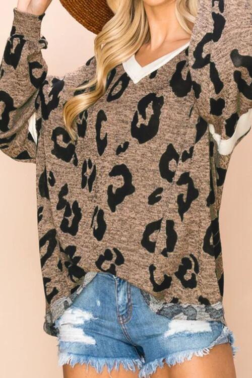 Leopard V-Neck Dropped Shoulder Blouse - Women’s Clothing & Accessories - Shirts & Tops - 3 - 2024