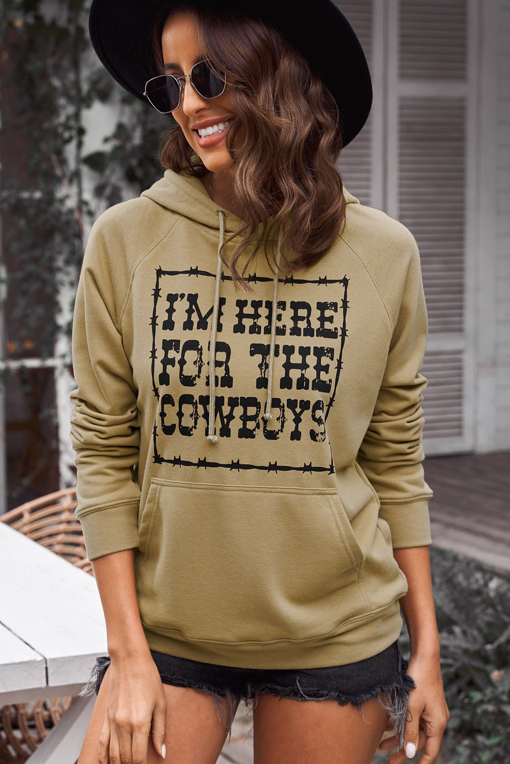 Letter Graphic Hoodie with Kangaroo Pocket - Women’s Clothing & Accessories - Shirts & Tops - 4 - 2024