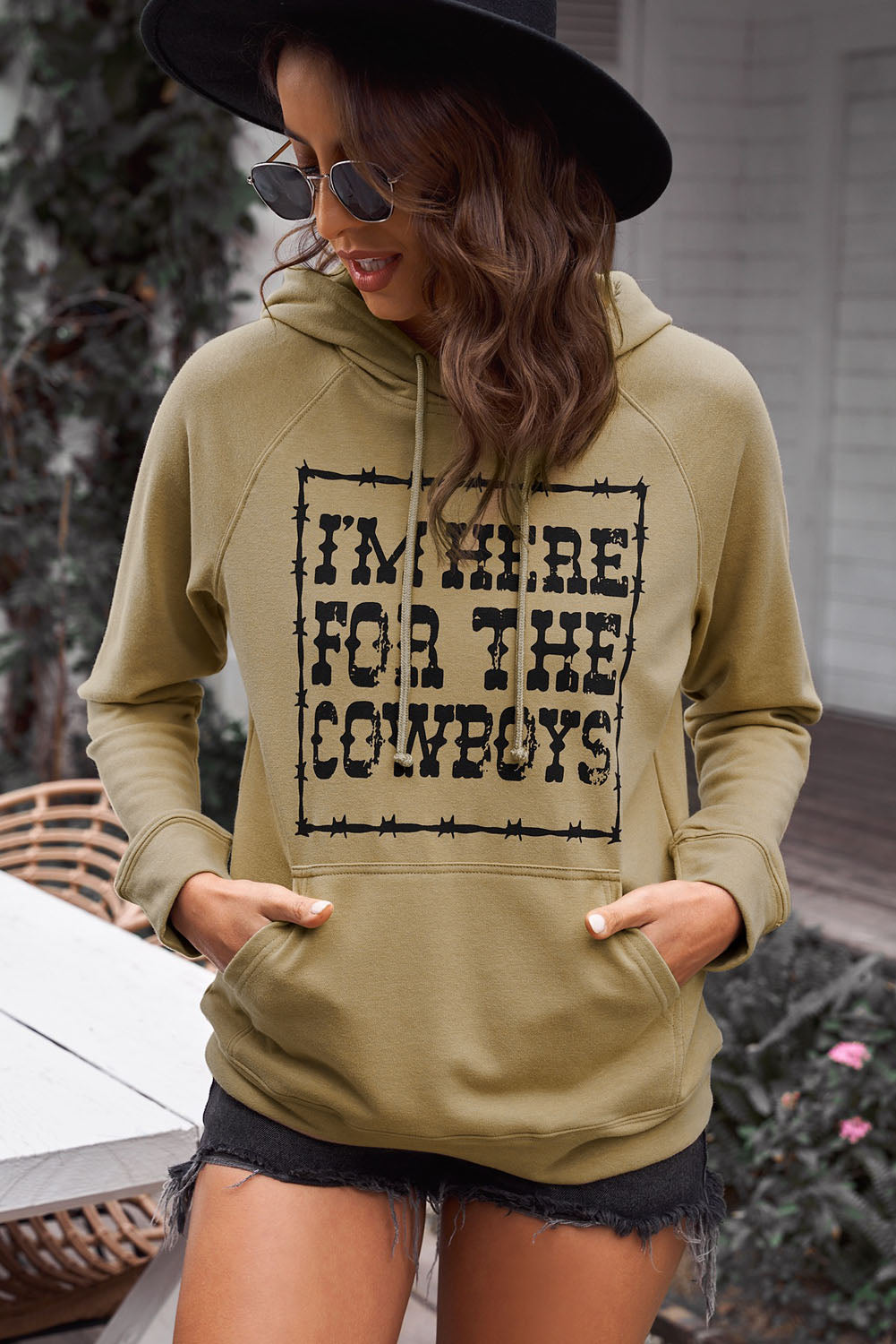Letter Graphic Hoodie with Kangaroo Pocket - Brown / S - Women’s Clothing & Accessories - Shirts & Tops - 1 - 2024