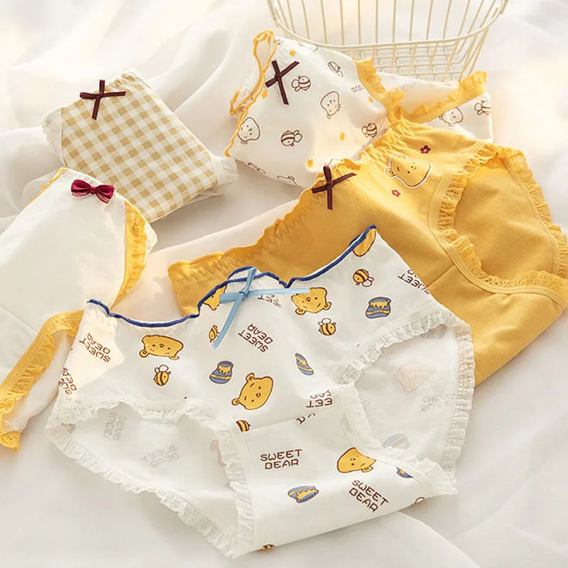 ’Little Bear Cotton Panties Set for Women - Breathable Sexy Underwear - 808607 / M(Fit 32-42kg) / CHINA | 5pcs