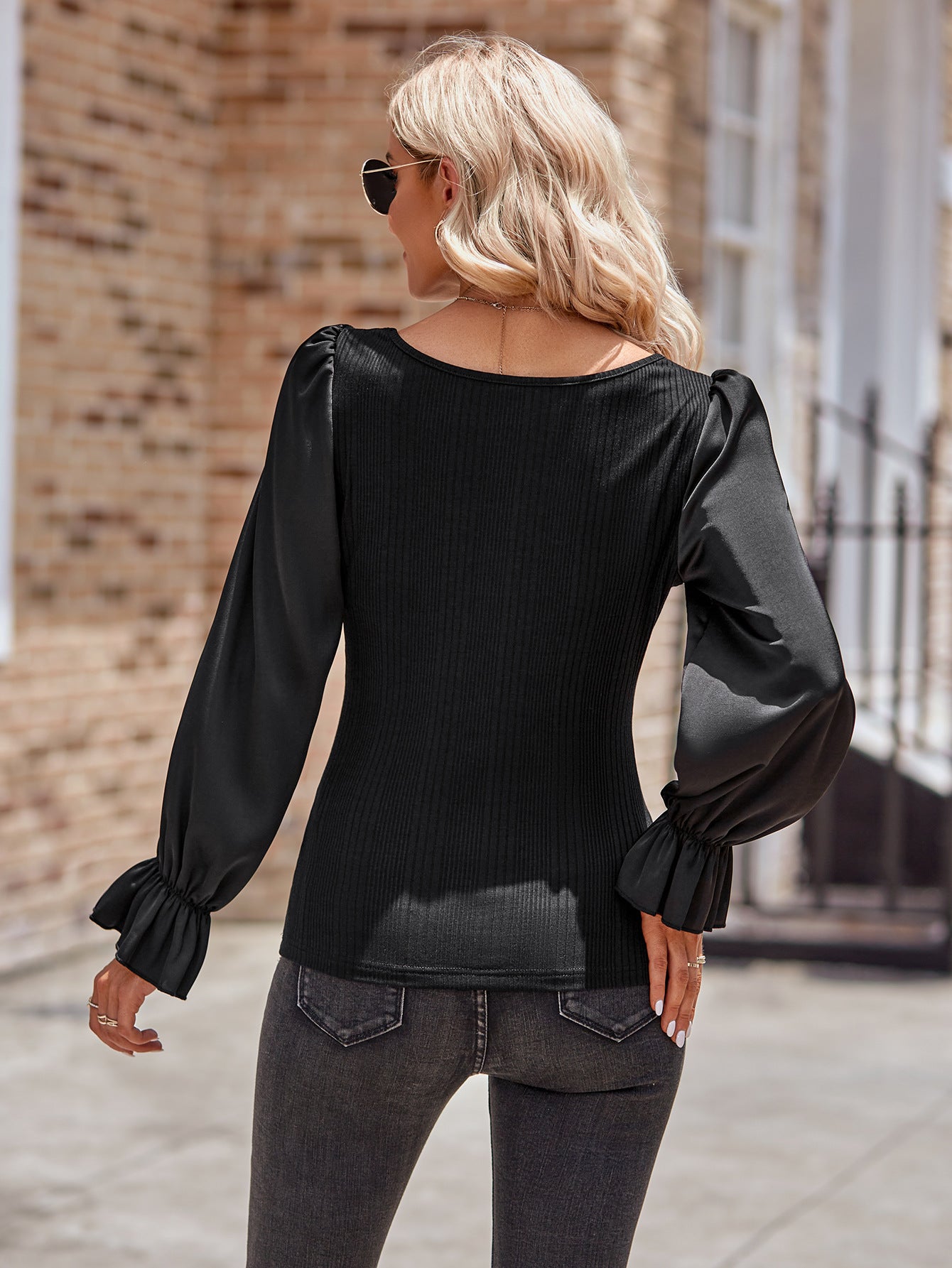 Long Flounce Sleeve Round Neck Blouse - Women’s Clothing & Accessories - Shirts & Tops - 12 - 2024