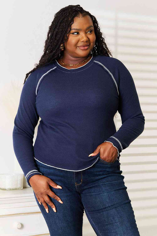 Long Raglan Sleeve Round Neck Top - Navy / S - Women’s Clothing & Accessories - Shirts & Tops - 1 - 2024