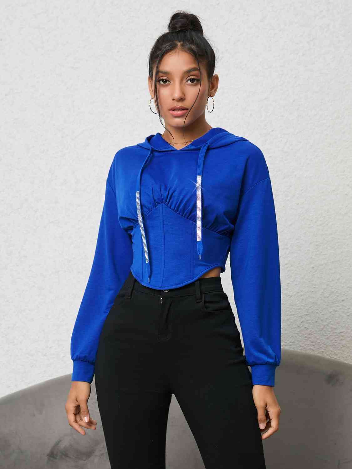 Long Sleeve Drawstring Hoodie - Royal Blue / S - Women’s Clothing & Accessories - Shirts & Tops - 1 - 2024
