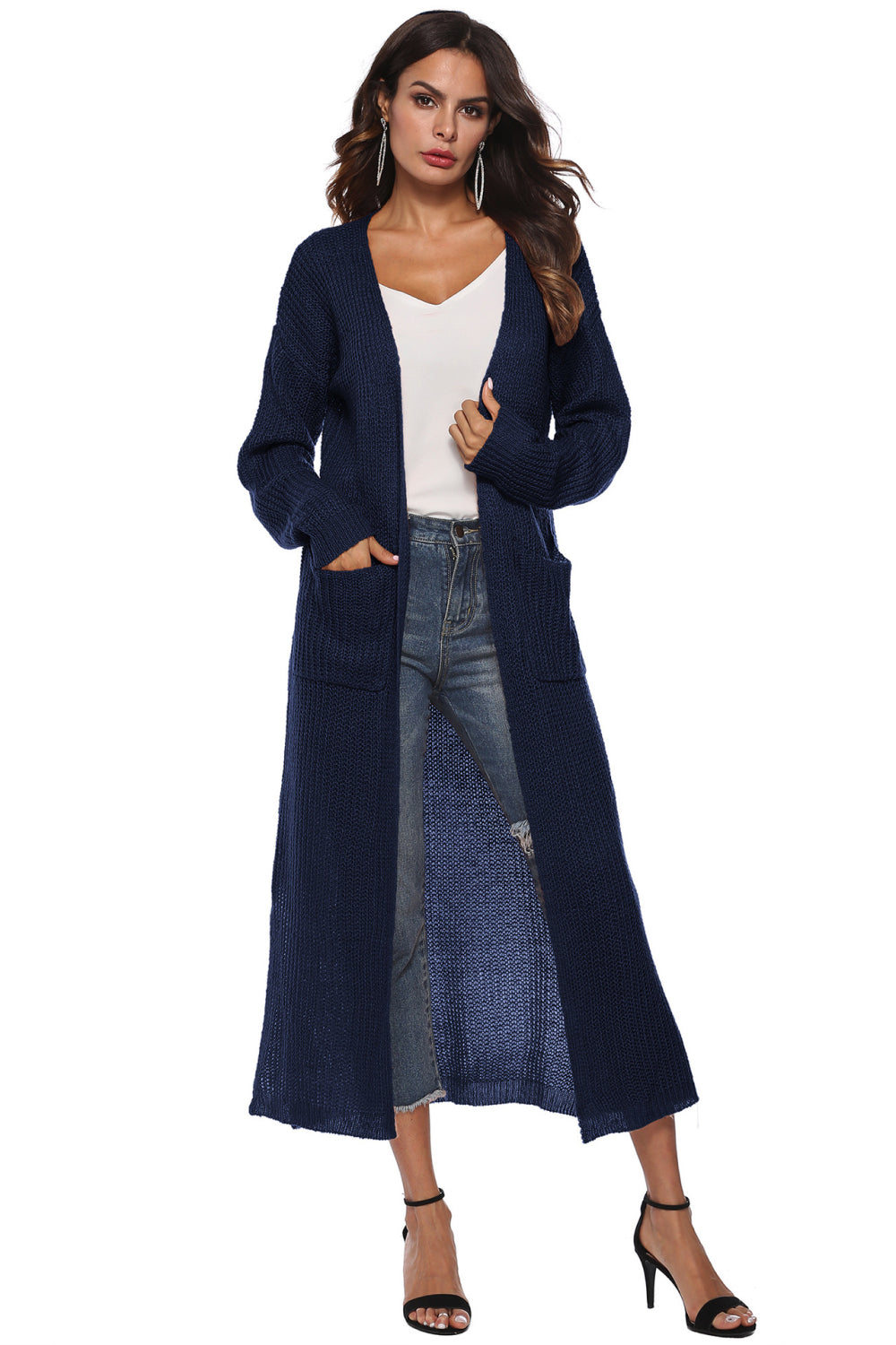 Long Sleeve Open Front Buttoned Cardigan - Dark Blue / S - Women’s Clothing & Accessories - Shirts & Tops - 28 - 2024