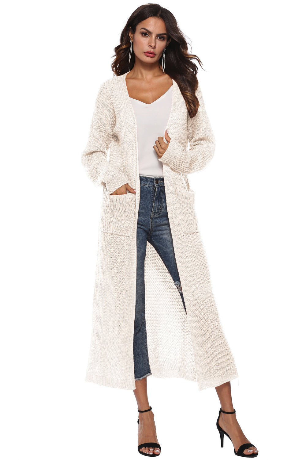 Long Sleeve Open Front Buttoned Cardigan - White / S - Women’s Clothing & Accessories - Shirts & Tops - 16 - 2024
