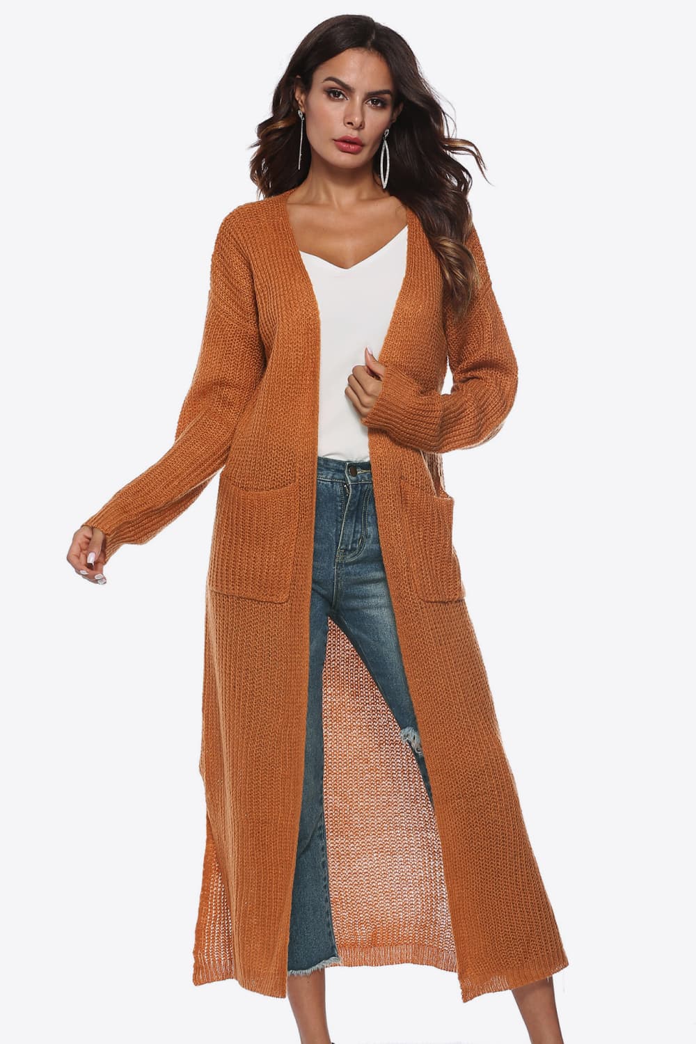 Long Sleeve Open Front Buttoned Cardigan - Orange / S - Women’s Clothing & Accessories - Shirts & Tops - 30 - 2024