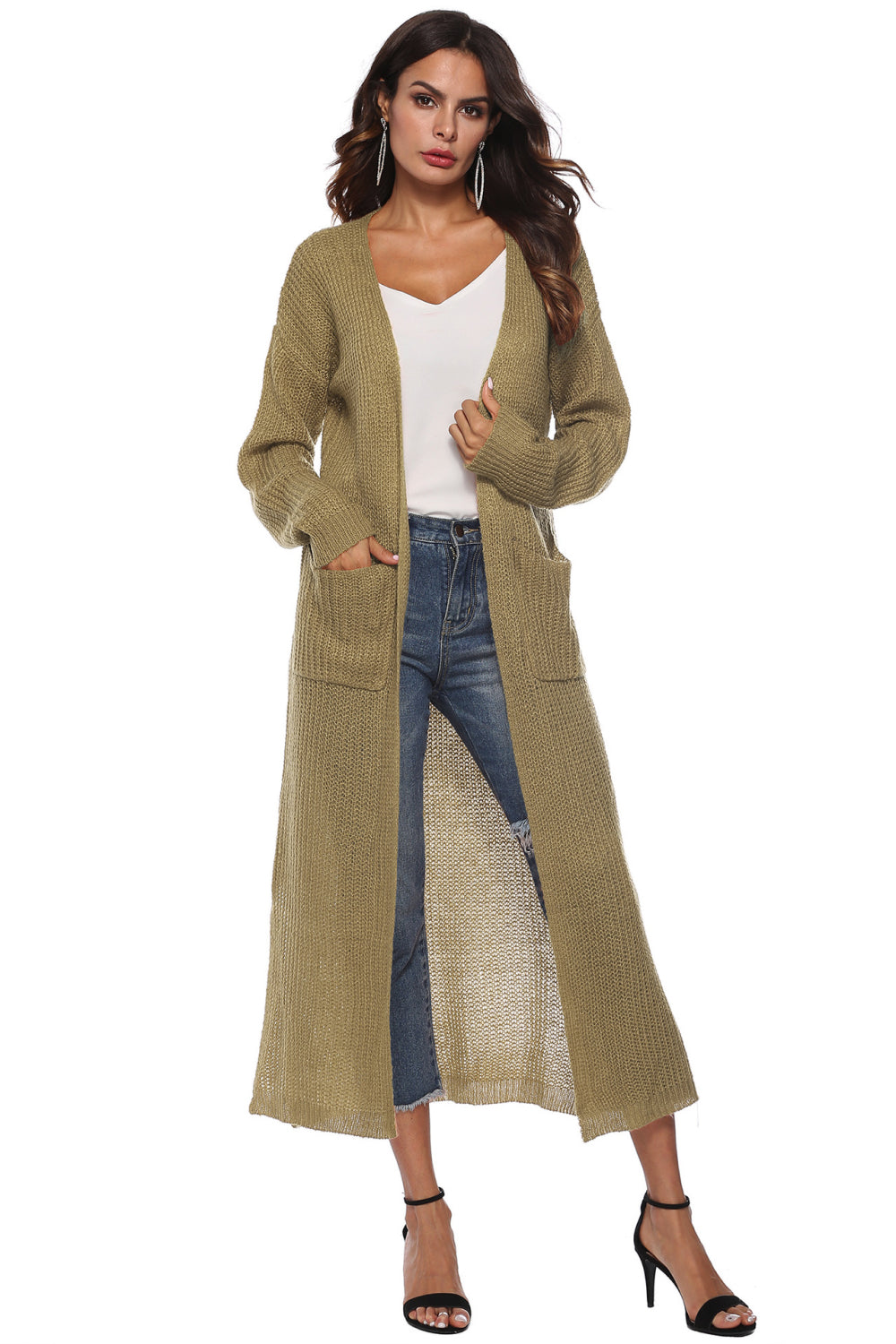 Long Sleeve Open Front Buttoned Cardigan - Brown / S - Women’s Clothing & Accessories - Shirts & Tops - 22 - 2024