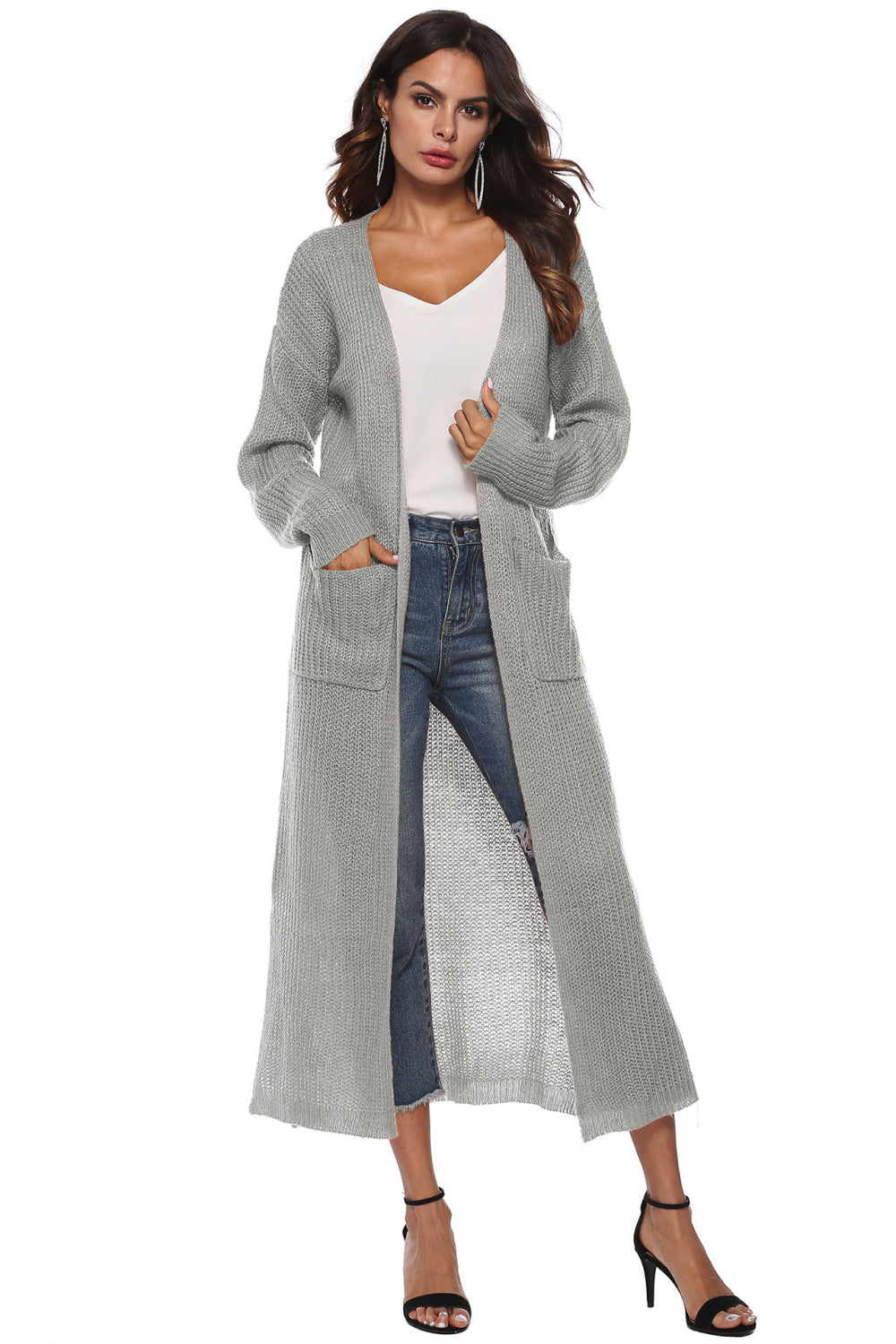 Long Sleeve Open Front Buttoned Cardigan - Light Gray / S - Women’s Clothing & Accessories - Shirts & Tops - 31 - 2024