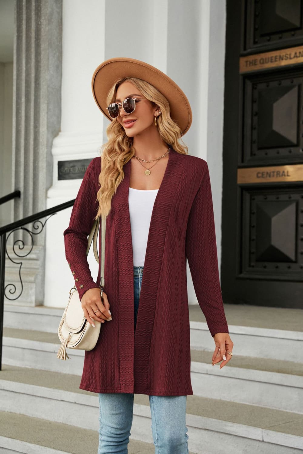 Long Sleeve Open Front Cardigan - Dark Red / S - Women’s Clothing & Accessories - Shirts & Tops - 16 - 2024
