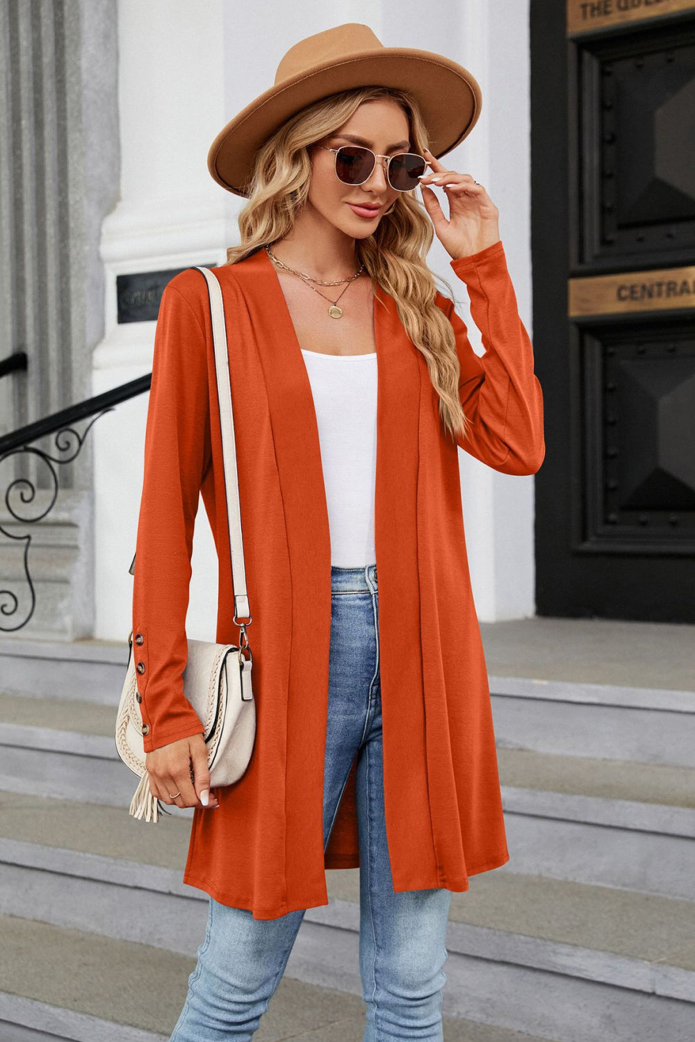 Long Sleeve Open Front Cardigan - Orange / S - Women’s Clothing & Accessories - Shirts & Tops - 4 - 2024