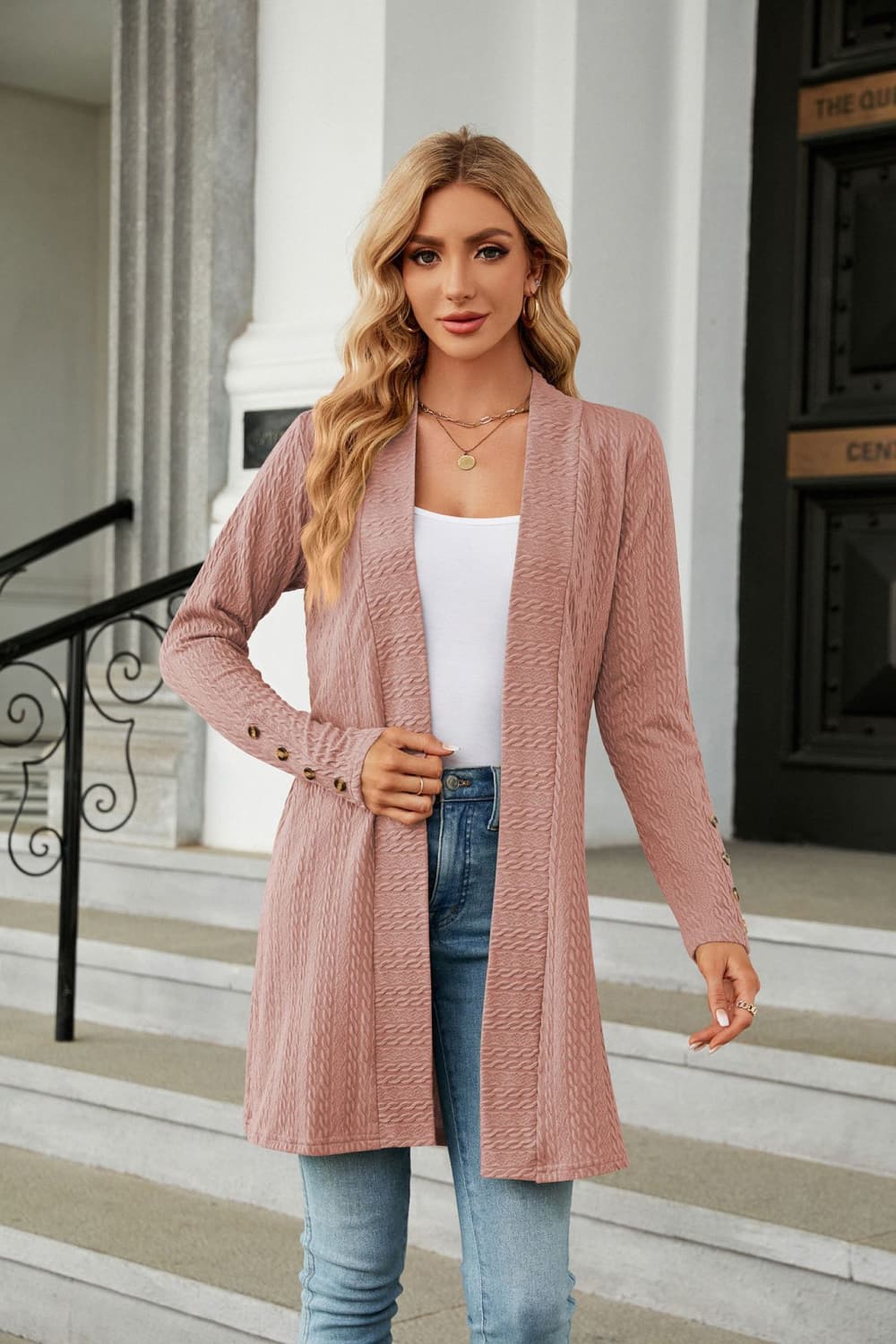 Long Sleeve Open Front Cardigan - Pink / S - Women’s Clothing & Accessories - Shirts & Tops - 7 - 2024