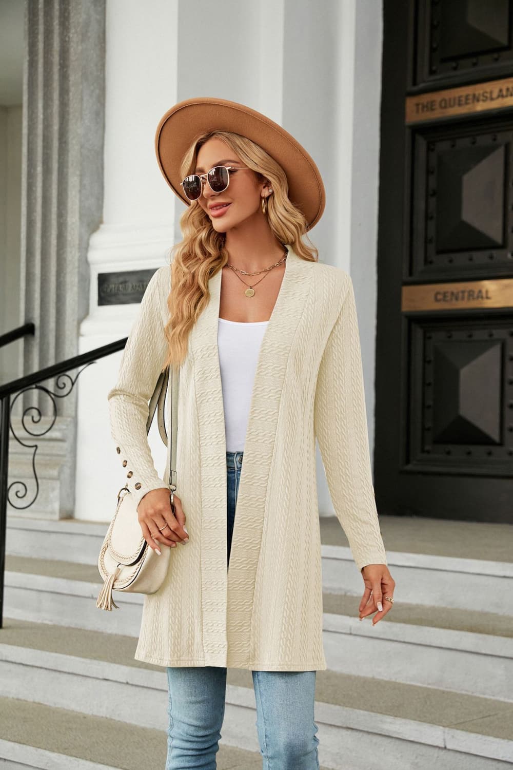 Long Sleeve Open Front Cardigan - White / S - Women’s Clothing & Accessories - Shirts & Tops - 1 - 2024