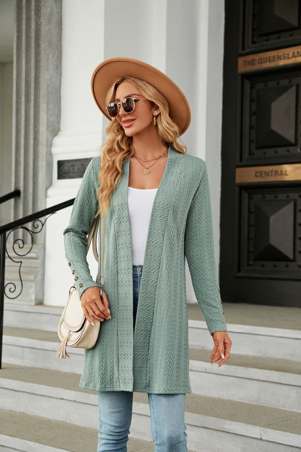 Long Sleeve Open Front Cardigan - Green / S - Women’s Clothing & Accessories - Shirts & Tops - 4 - 2024