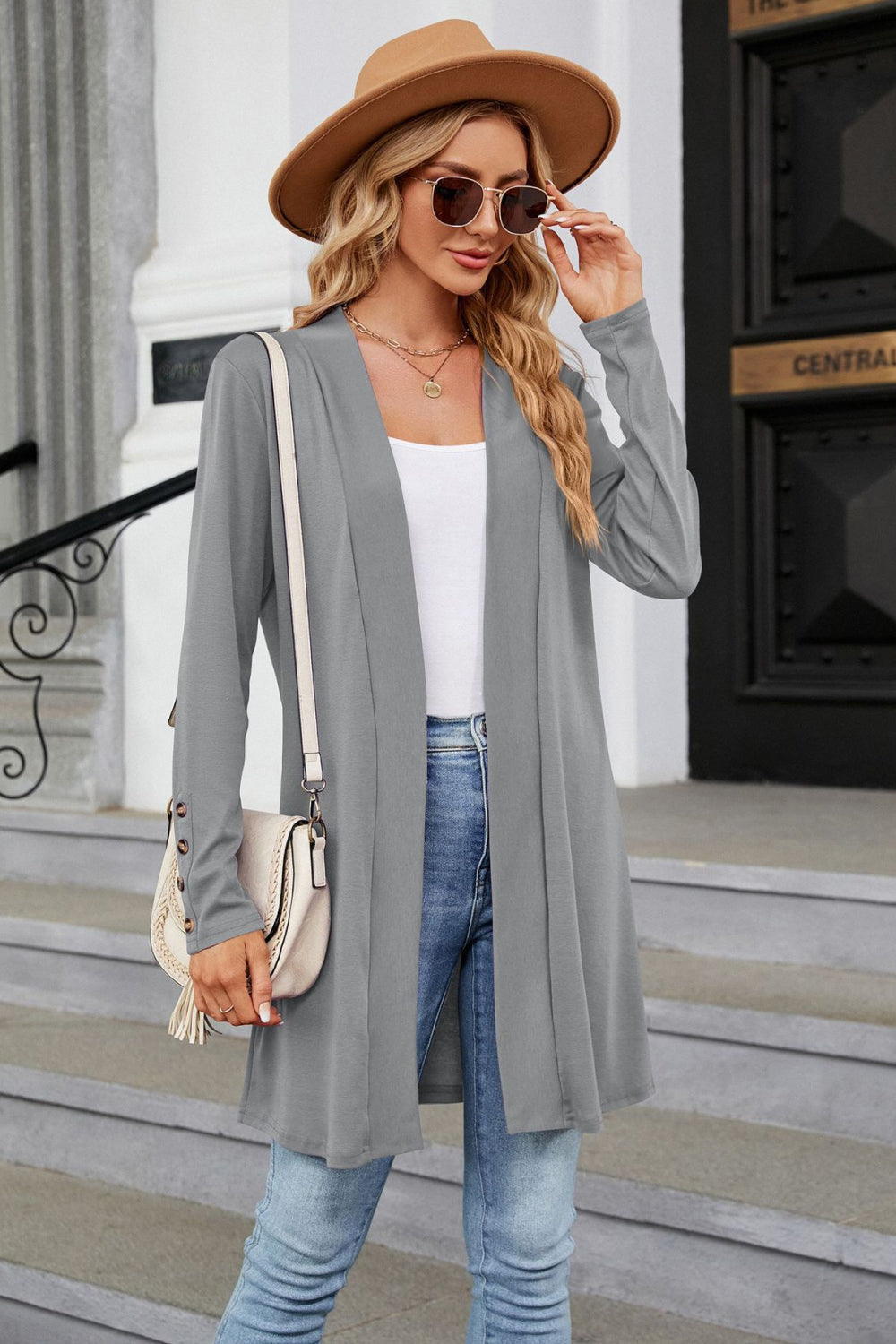 Long Sleeve Open Front Cardigan - Light Gray / S - Women’s Clothing & Accessories - Shirts & Tops - 10 - 2024