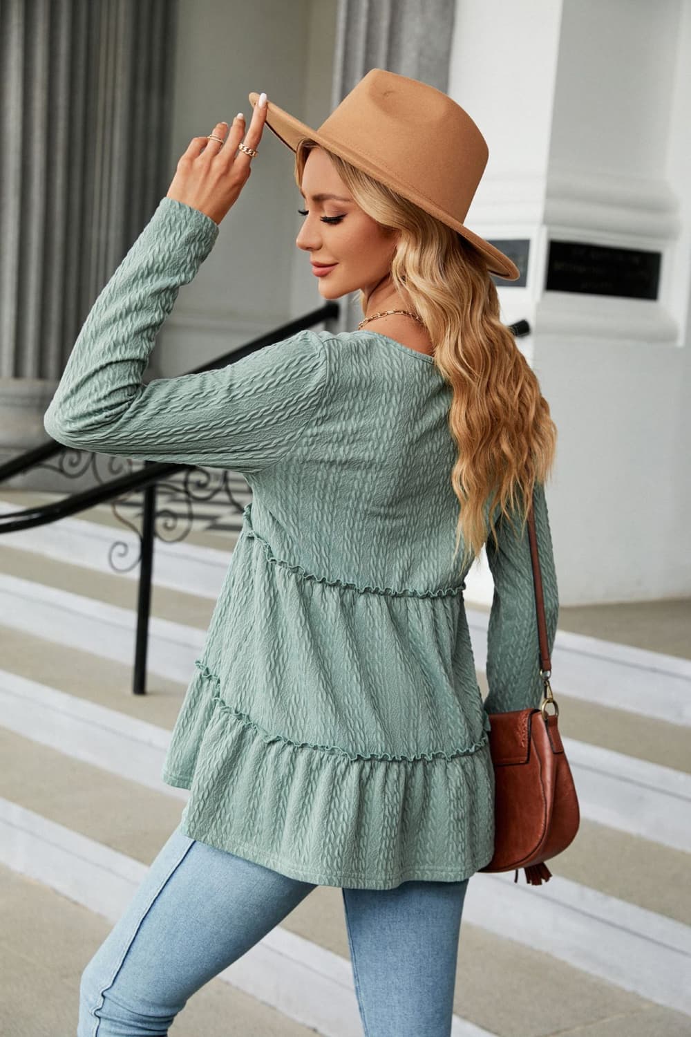 Long Sleeve V-Neck Cable-Knit Blouse - Women’s Clothing & Accessories - Shirts & Tops - 6 - 2024
