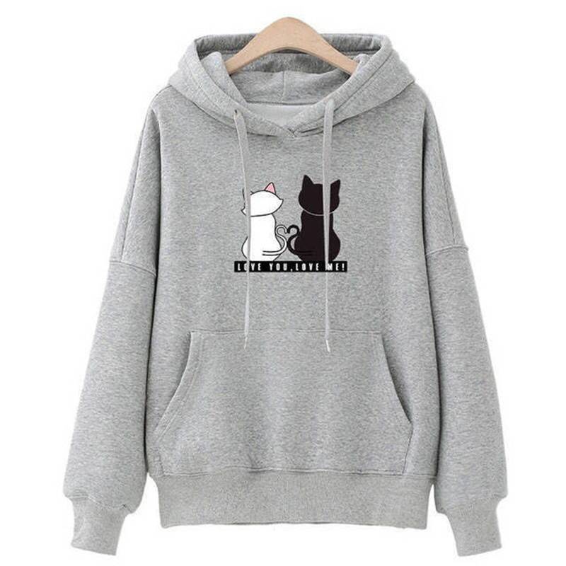Love You. Love Me! Cat Hoodie - Gray / M - Women’s Clothing & Accessories - Shirts & Tops - 21 - 2024