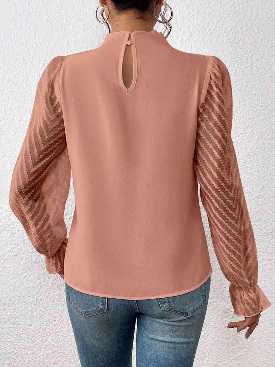 Mock Neck Flounce Sleeve Blouse - Women’s Clothing & Accessories - Shirts & Tops - 12 - 2024