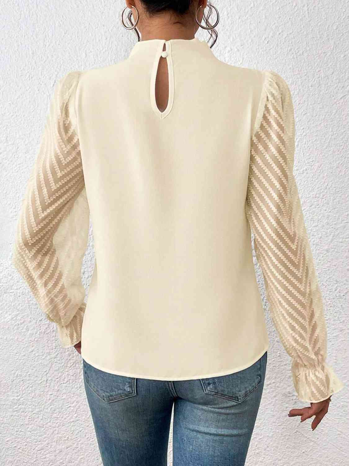 Mock Neck Flounce Sleeve Blouse - Women’s Clothing & Accessories - Shirts & Tops - 9 - 2024